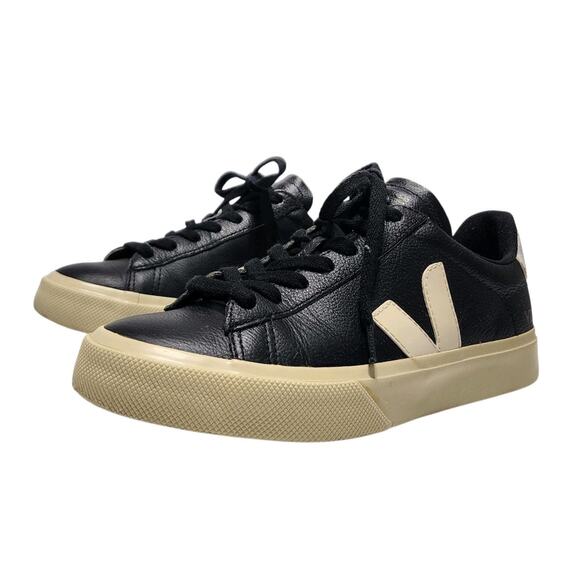 Veja Women's Size 7 Campo Chrome Leather Sneaker Black White Lace-up Shoes - Picture 7 of 9